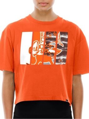 Cleveland Browns NFL Team Apparel Crop Top Short Sleeve Orange Blocking Size L